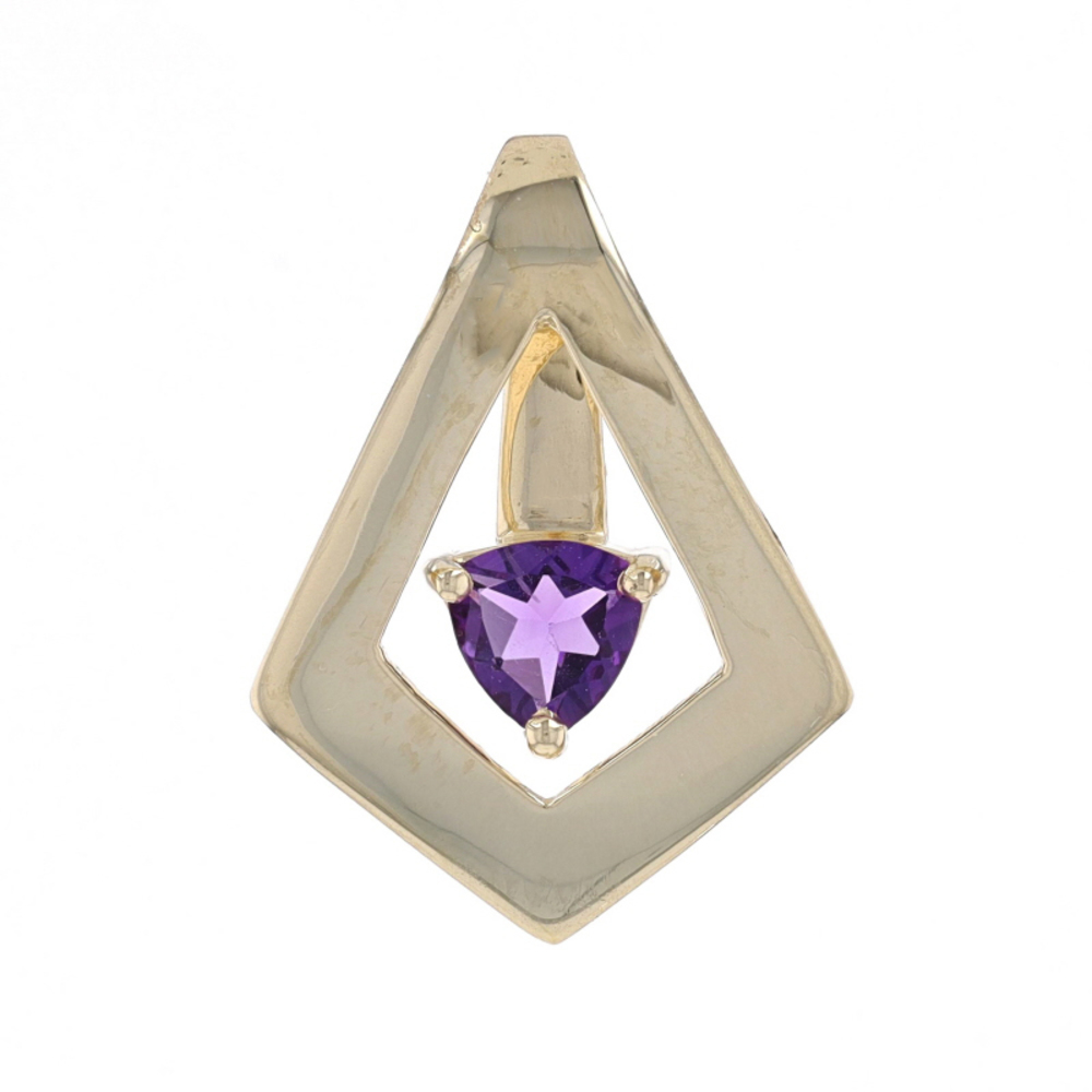 Yellow Gold Amethyst Solitaire Pendant - 14k Trillion .25ct
